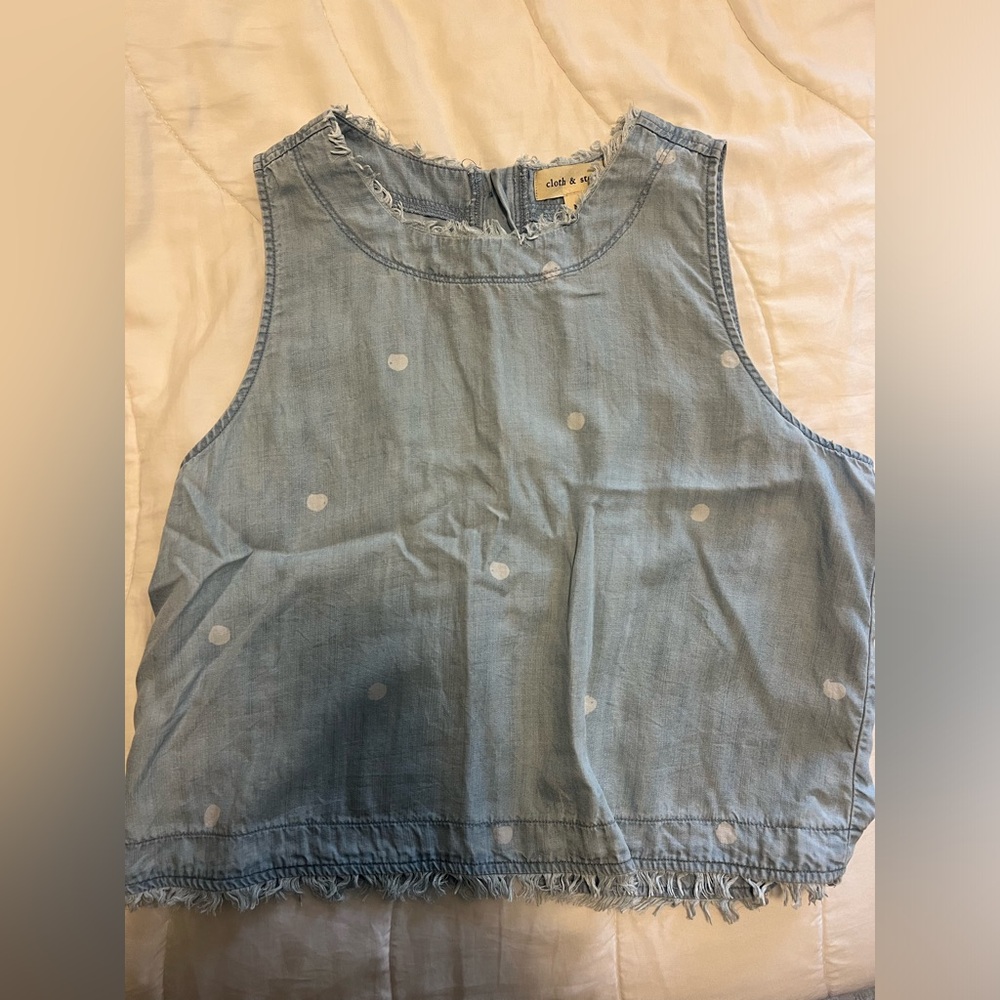 Cloth & Stone Blue Sleeveless Polka Dot Tank